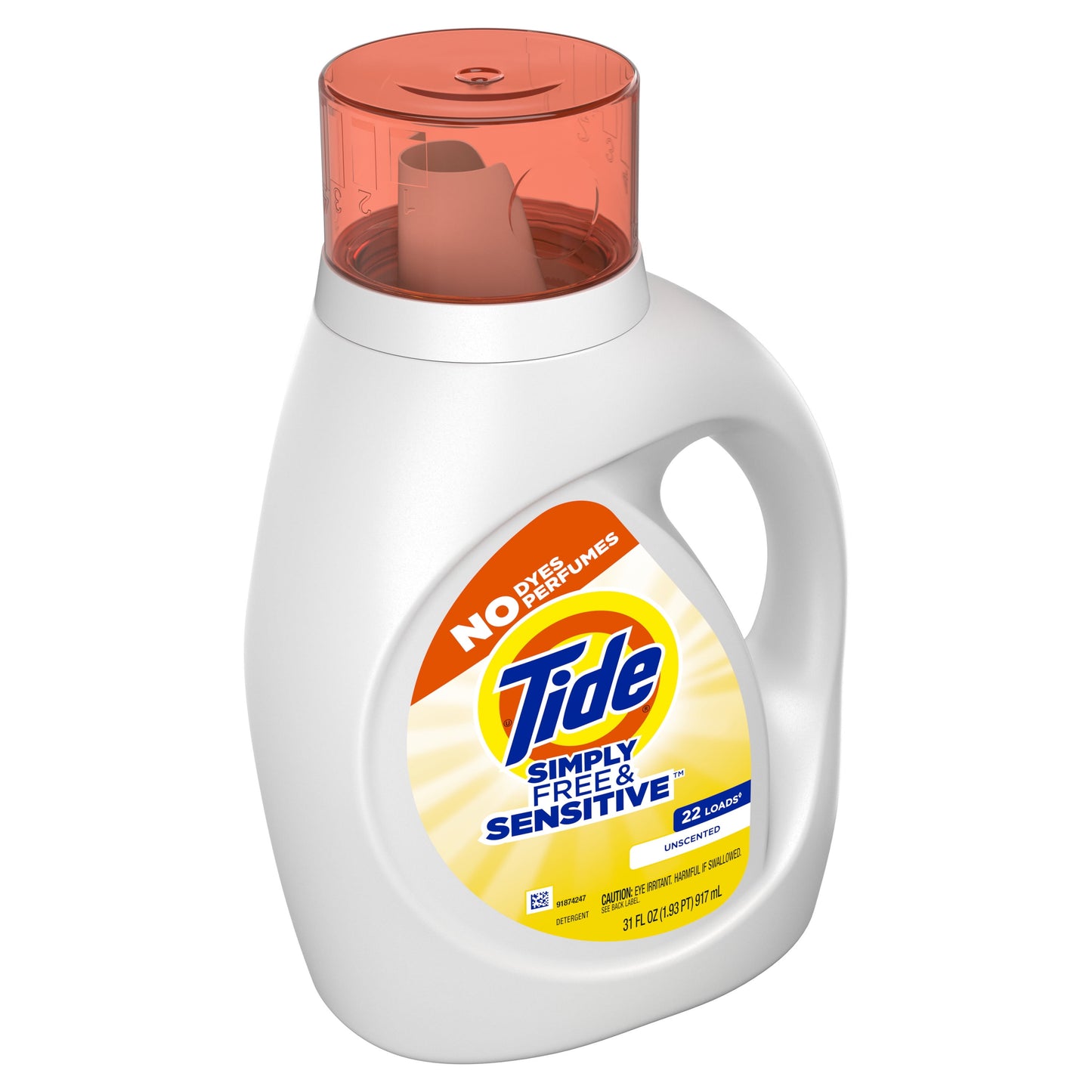 Tide Simply Liquid Laundry Detergent, Free & Sensitive, 31 fl oz, 22 Loads