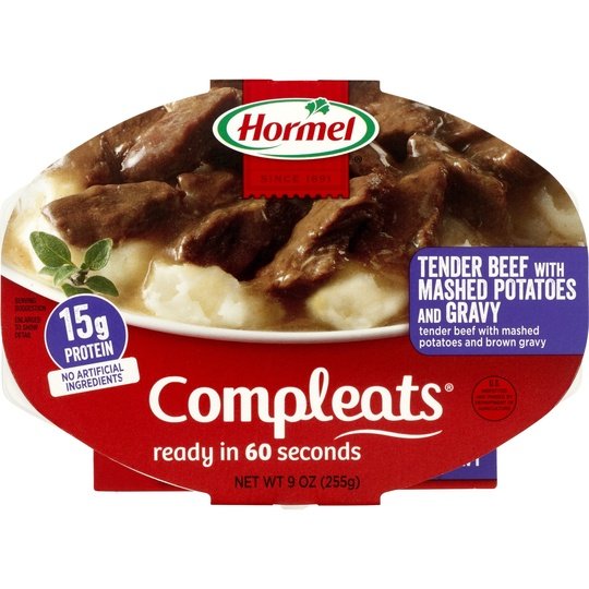 HORMEL COMPLEATS Tender Beef & Mashed Potatoes with Gravy, Shelf Stable, 9 oz Plastic Tray (6 Pack)