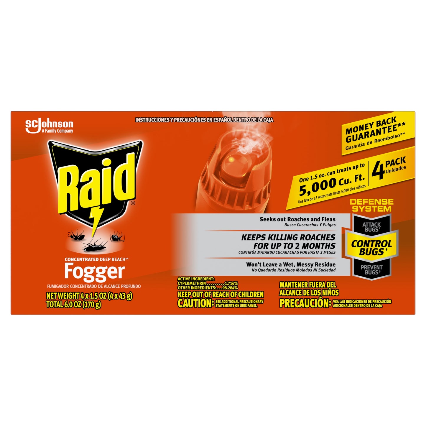 Raid Concentrated Deep Reach Pest Killer & Roach Fogger, 1.5 fl oz, 4 Count