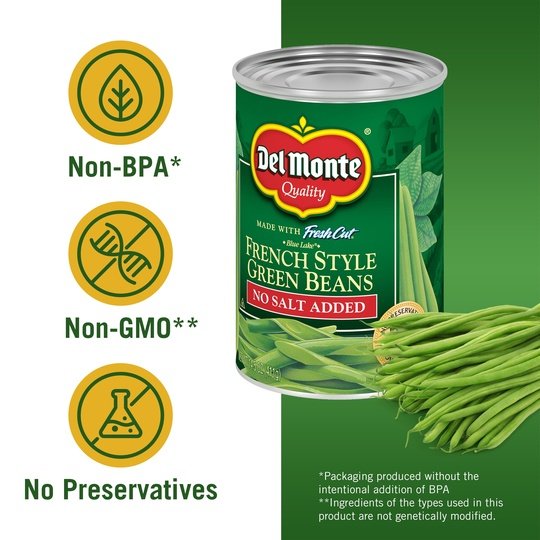 Del Monte French Style Green Beans, No Salt, 14.5 oz Can