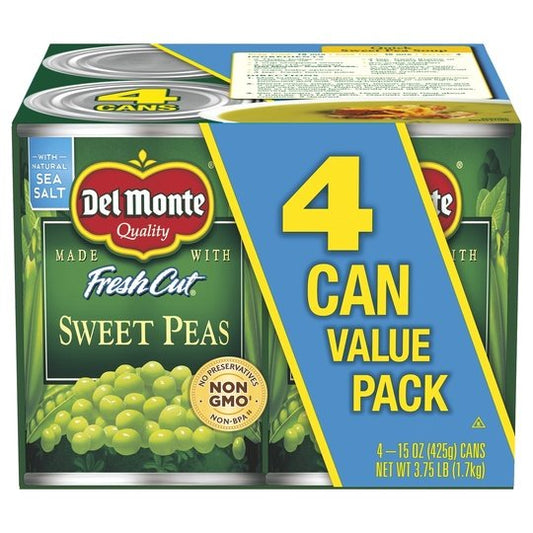 (4 Cans) Del Monte Sweet Peas Canned Vegetables, 15 oz