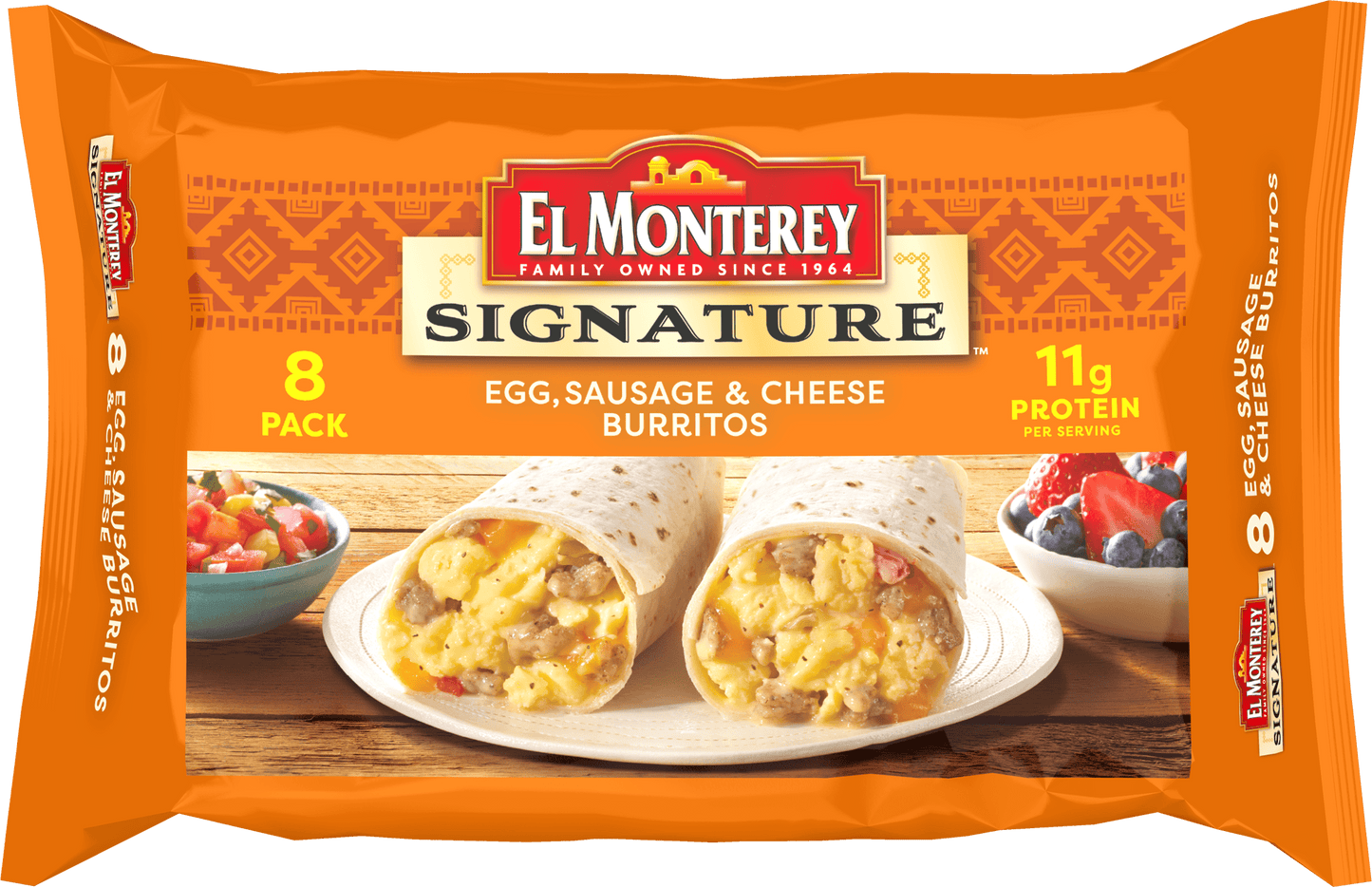 El Monterey Signature Egg, Sausage & Cheese Breakfast Burritos 36 oz, 8 Ct (Frozen)