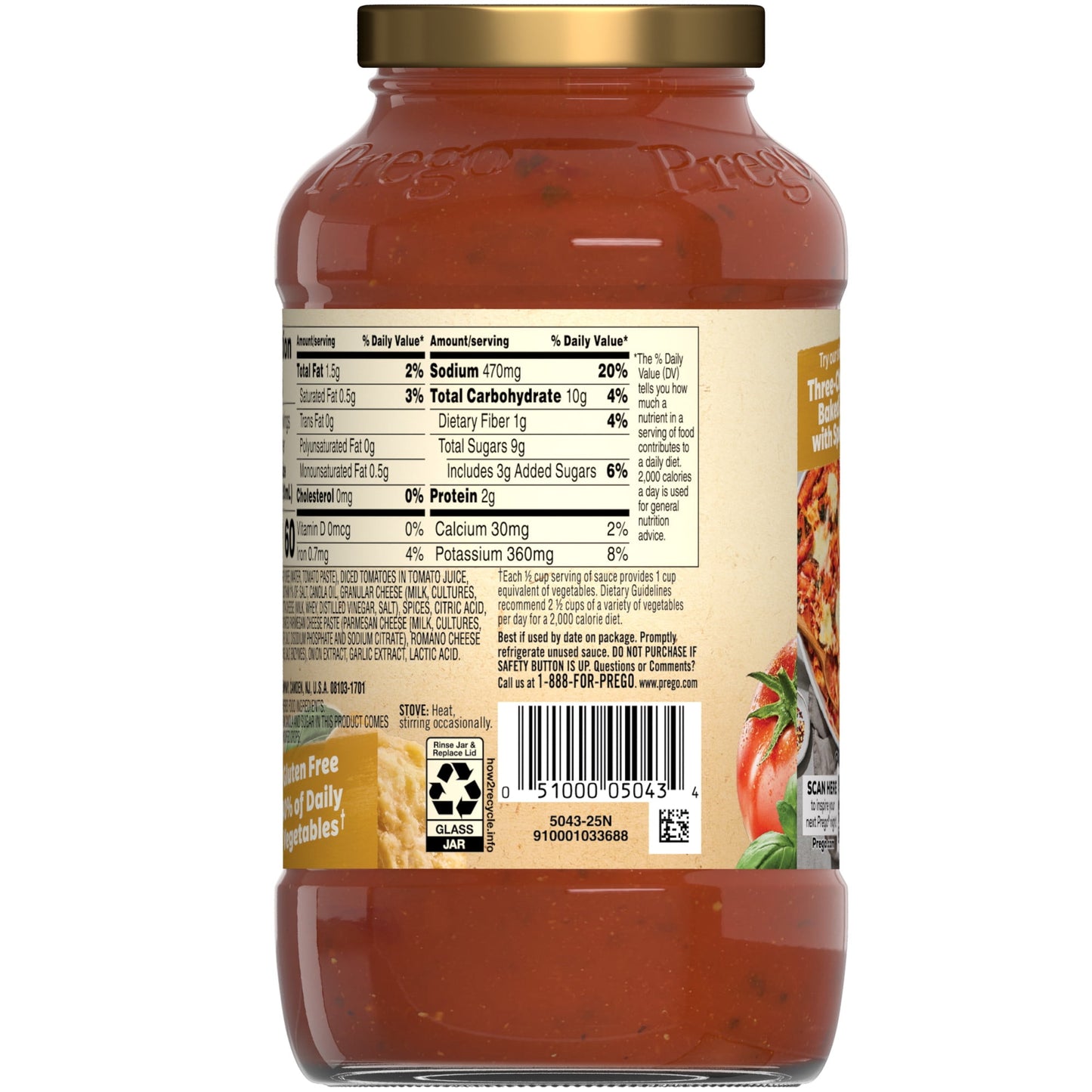 Prego Three Cheese Spaghetti Sauce, 24 oz Jar