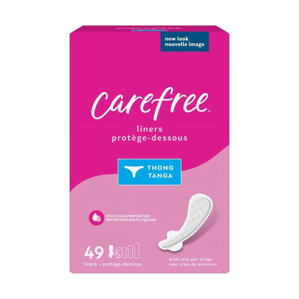 CAREFREE® THONG Panty Liners With Wings, Flat, Unscented, 49ct
