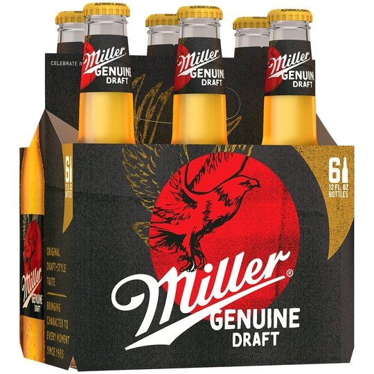 Miller Genuine Draft Lager Beer, 6 Pack, 12 fl oz Bottles, 4.7% ABV