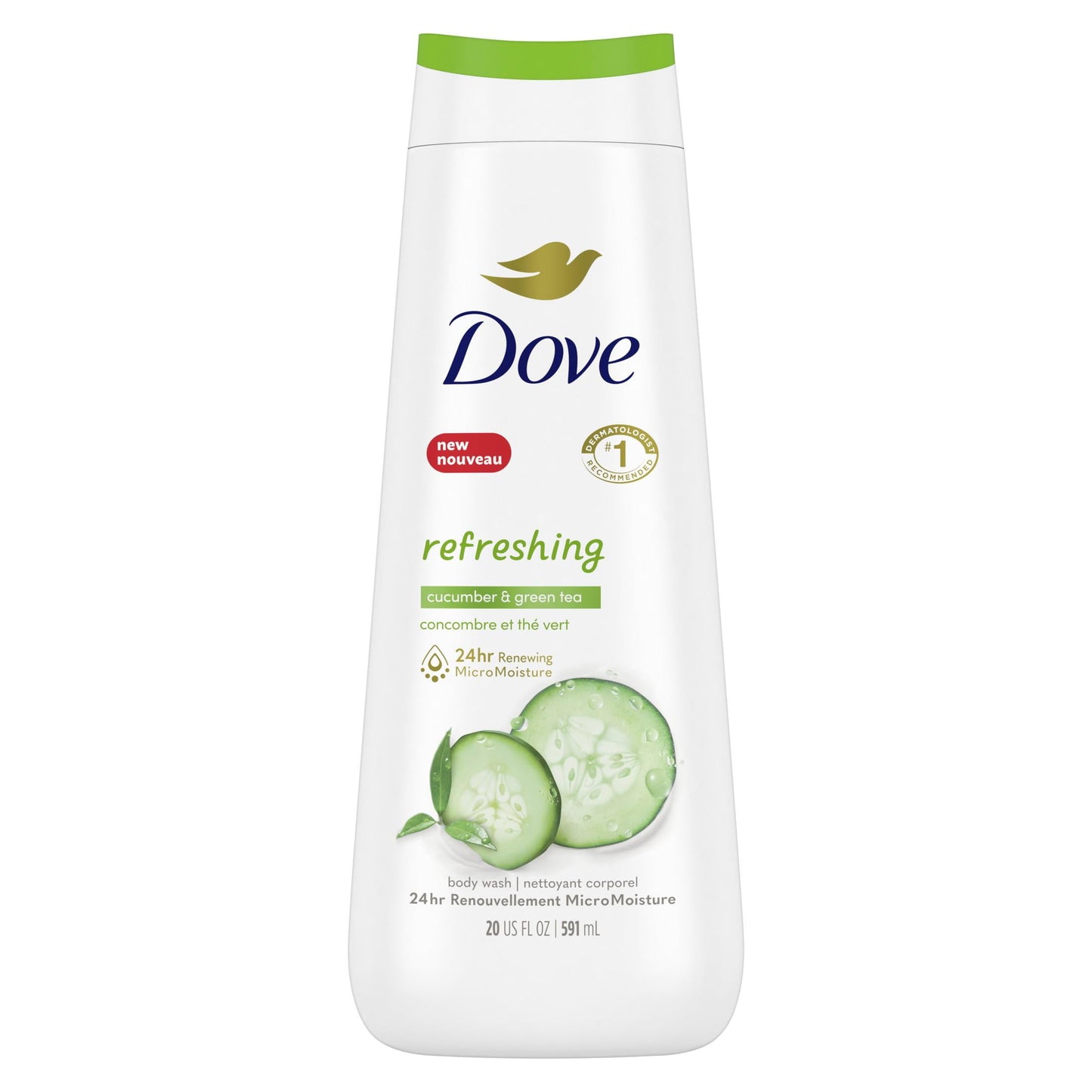 Dove Refreshing Long Lasting Gentle Body Wash Twin Pack, Cucumber and Green Tea, 20 fl oz