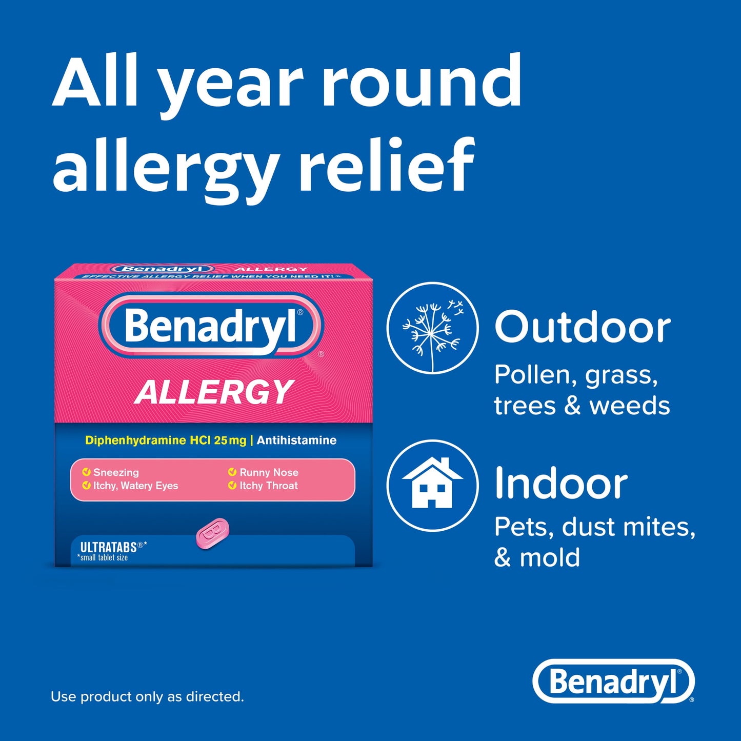 Benadryl Ultratabs Antihistamine Cold & Allergy Relief Tablets, 24Ct