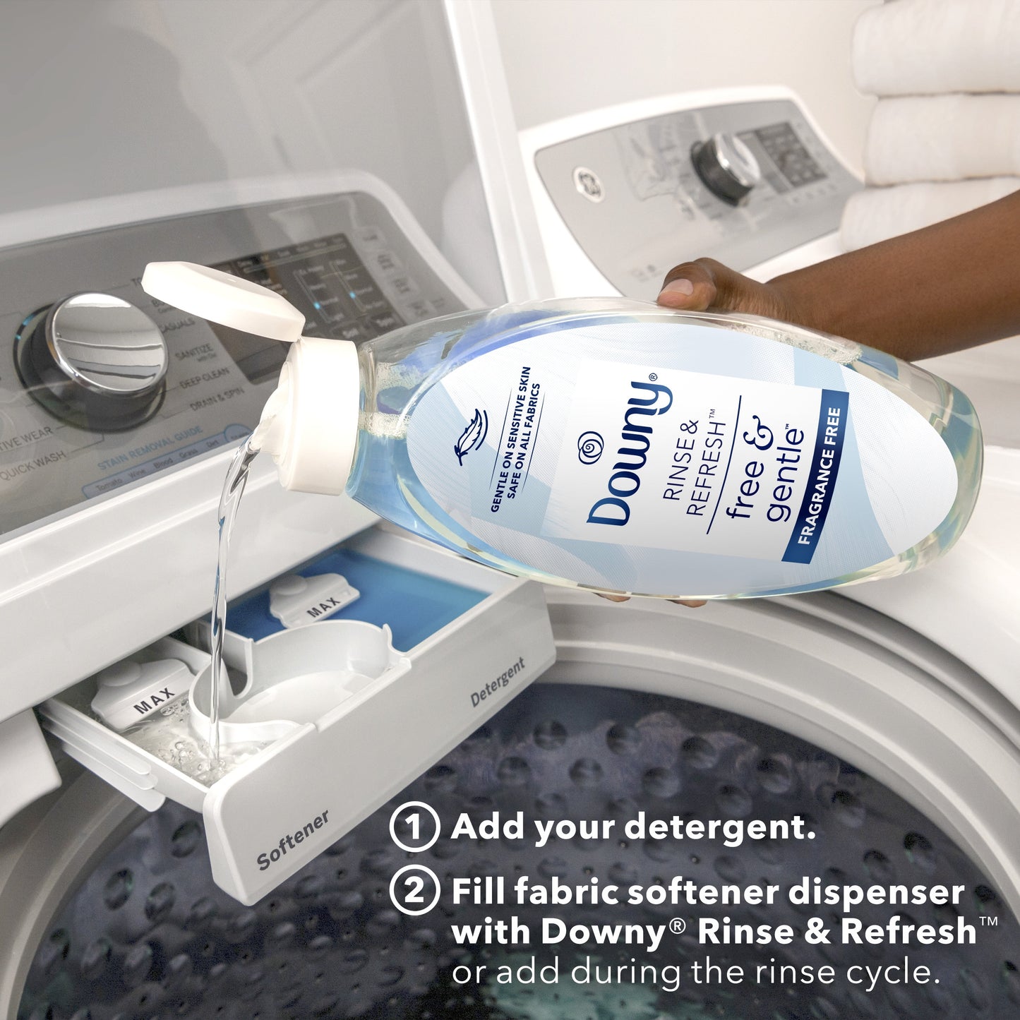 Downy Rinse & Refresh Free & Gentle Laundry Odor Remover and Fabric Softener, Fragrance Free, 25.5 fl oz