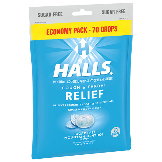HALLS Relief Mountain Menthol Sugar Free Cough Drops, Economy Pack, 70 Drops