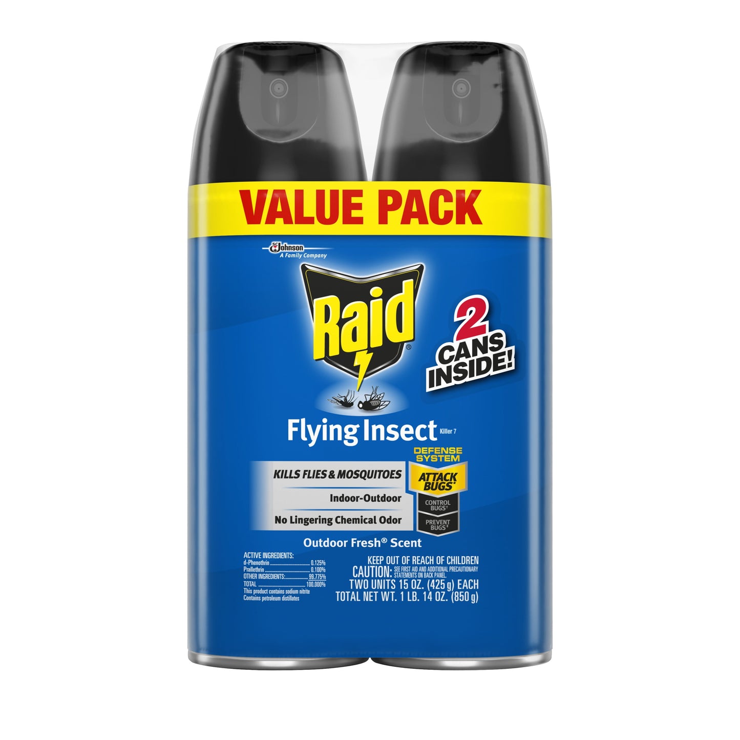 Raid Flying Insect Killer 7, Get Rid of Flies & Other Bugs Indoors & Out, 15 oz, 2 Count