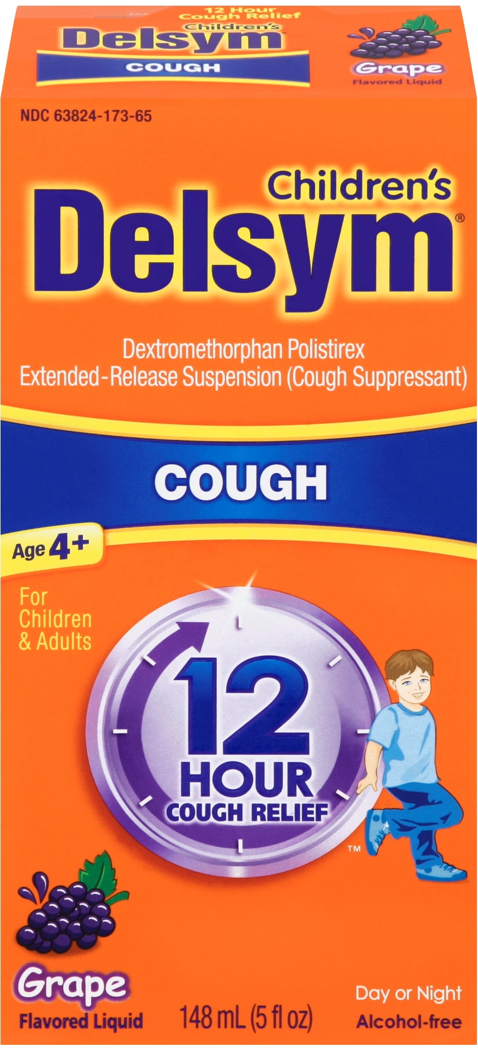 Children’s Delsym 12 hour Cough Relief Medicine, Powerful Cough Relief for 12 Good Hours, Cough Suppressing Liquid, #1 Pediatrician Recommended, Grape Flavor, 5 Fl oz