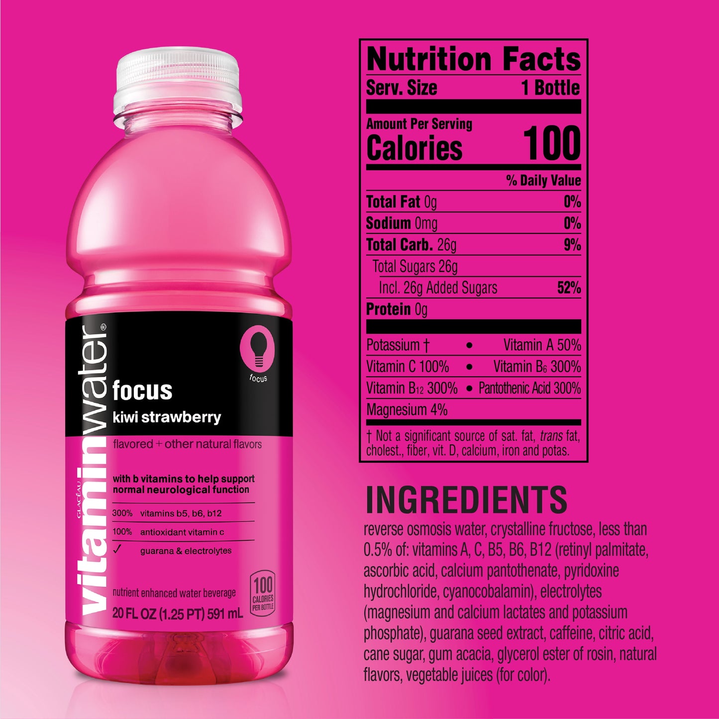 vitaminwater focus electrolyte enhanced water, kiwi-strawberry drink, 20 fl oz