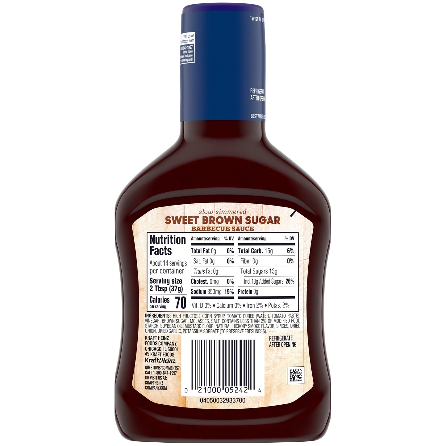 Kraft Sweet Brown Sugar Slow-Simmered Barbecue BBQ Sauce, 18 oz Bottle