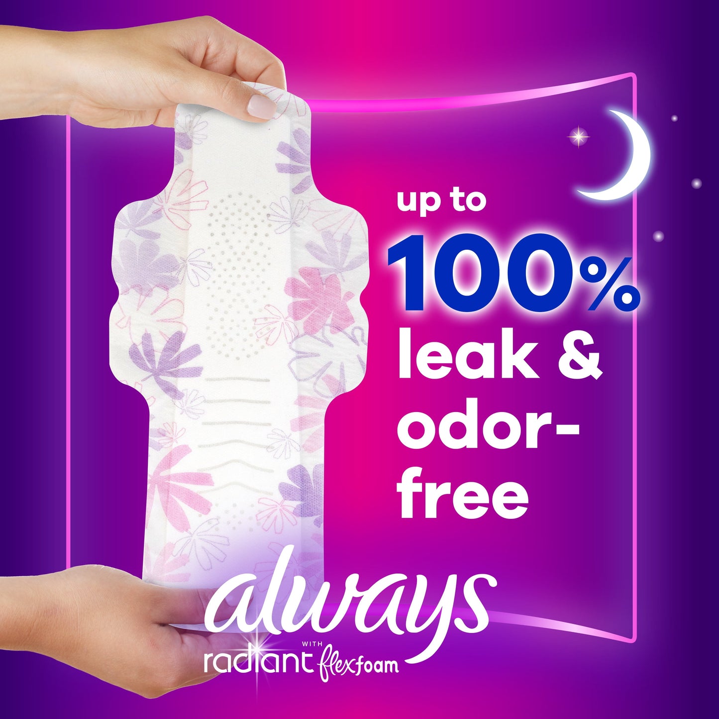 Always Radiant Feminine Pads with Wings, Size 5, Extra Heavy Overnight Absorbency, Scented, 26 CT