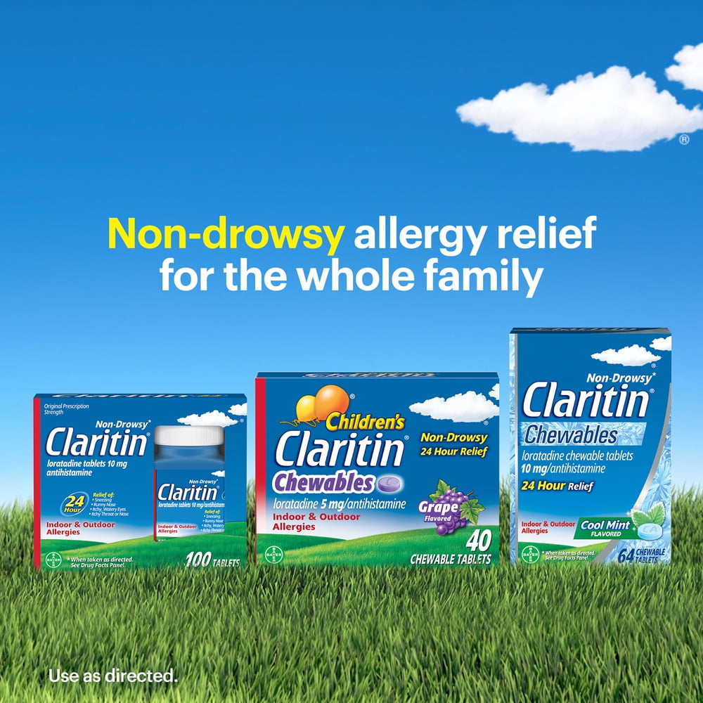 Claritin 24 Hour Non-Drowsy Allergy Medicine, Antihistamine Cool Mint Chewable Tablet, 24 Ct