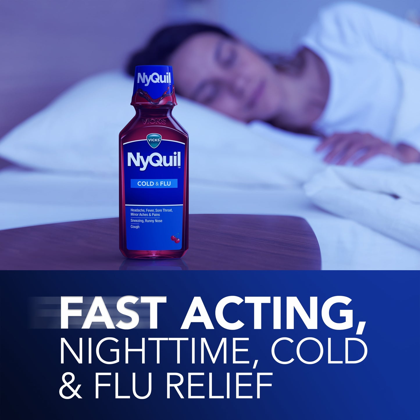 Vicks NyQuil Cold and Flu Relief Liquid Medicine, over-the-Counter Medicine, Cherry, 12 fl. oz.