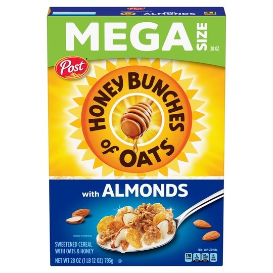 Post Honey Bunches of Oats with Almonds Breakfast Cereal, Family Size Cereal, 28 oz Box