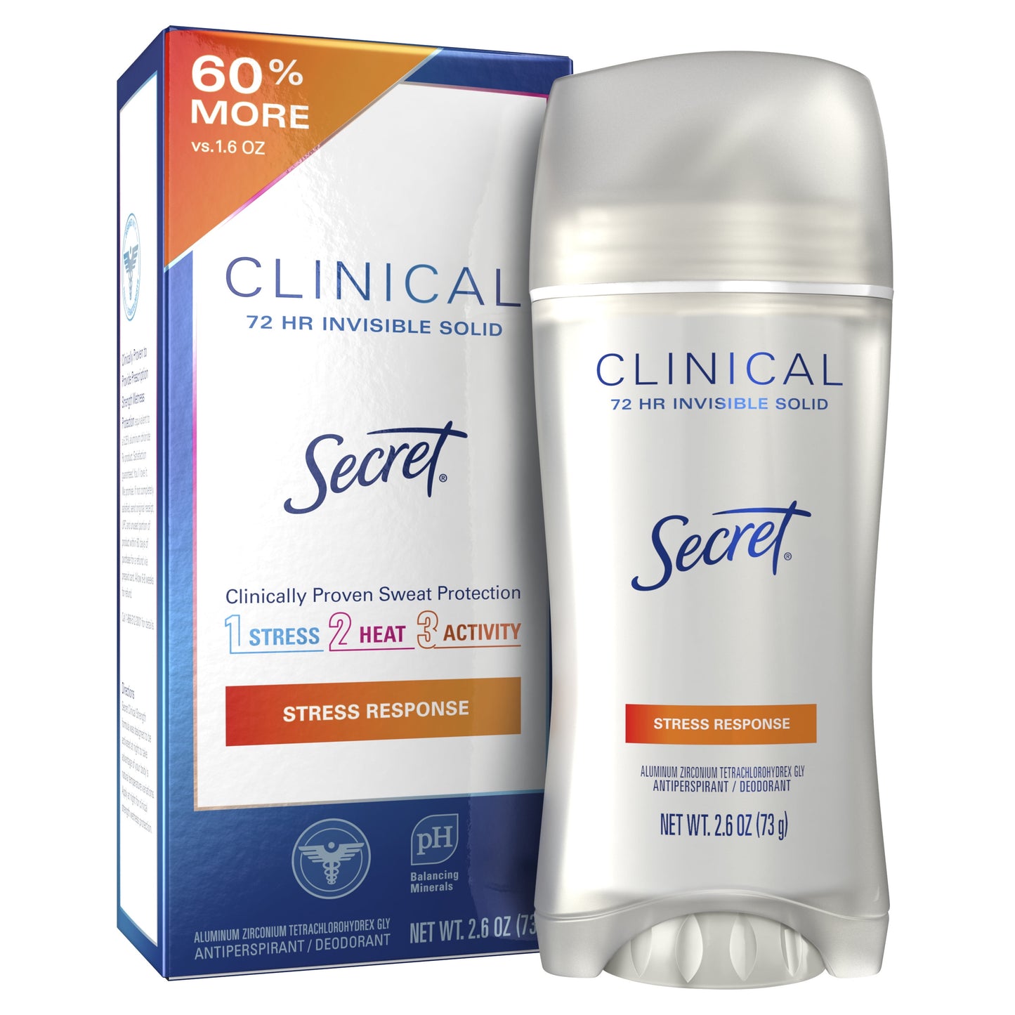 Secret Clinical Strength Invisible Solid Antiperspirant and Deodorant for Women, Stress Response, 2.6 oz