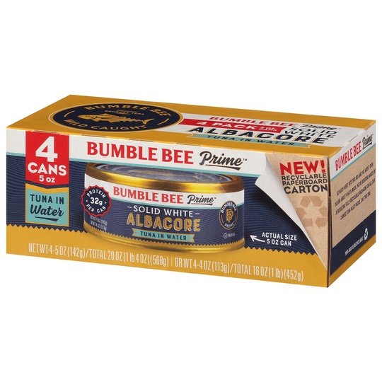 (Pack of 4) Bumble Bee Prime Solid White Albacore Tuna in Water, 5 oz Cans