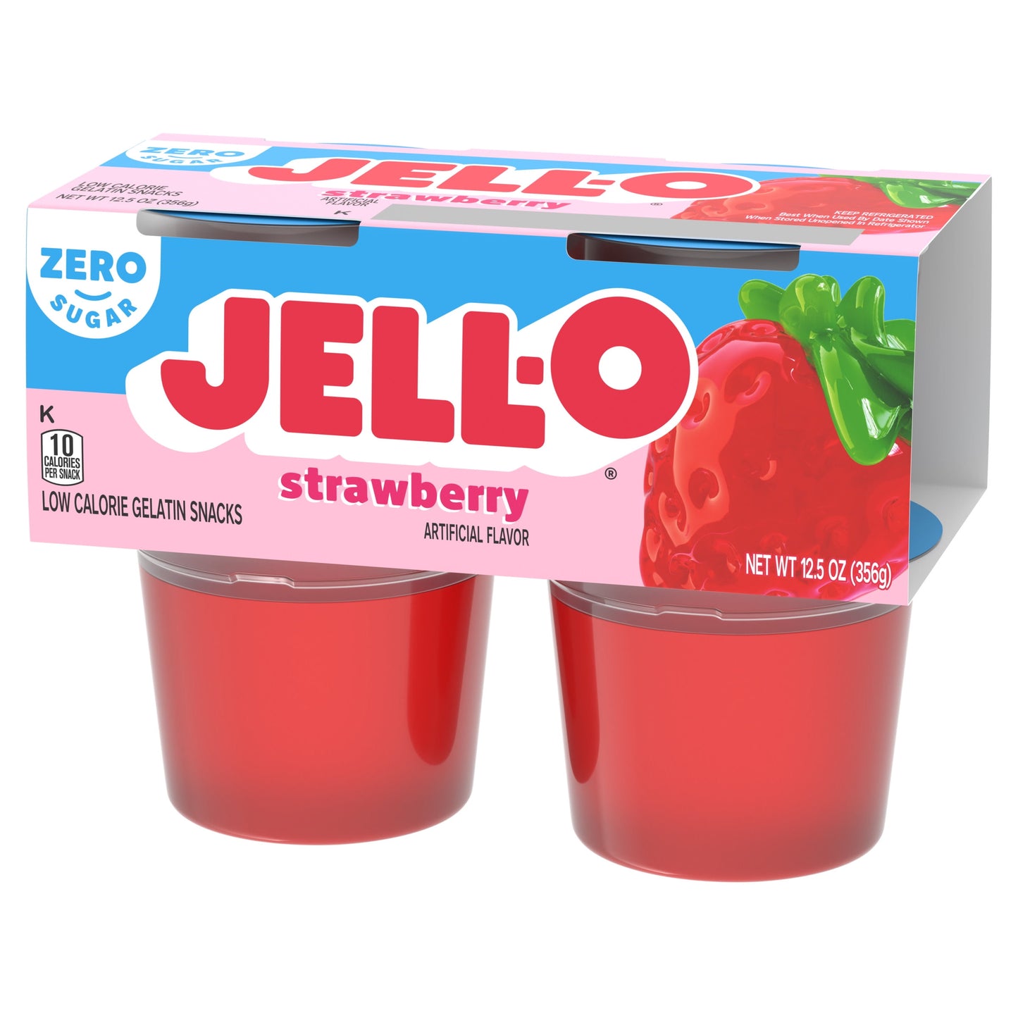 Jell-O Strawberry Sugar Free Jello Cups Gelatin Snack, 4 Ct Cups