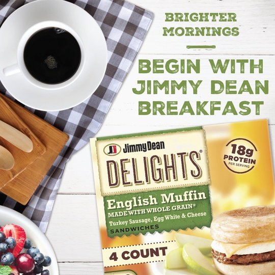 Jimmy Dean Delights Turkey Sausage, Egg White & Cheese English Muffin Sandwiches, 20.4 oz, 4 Ct (Frozen)
