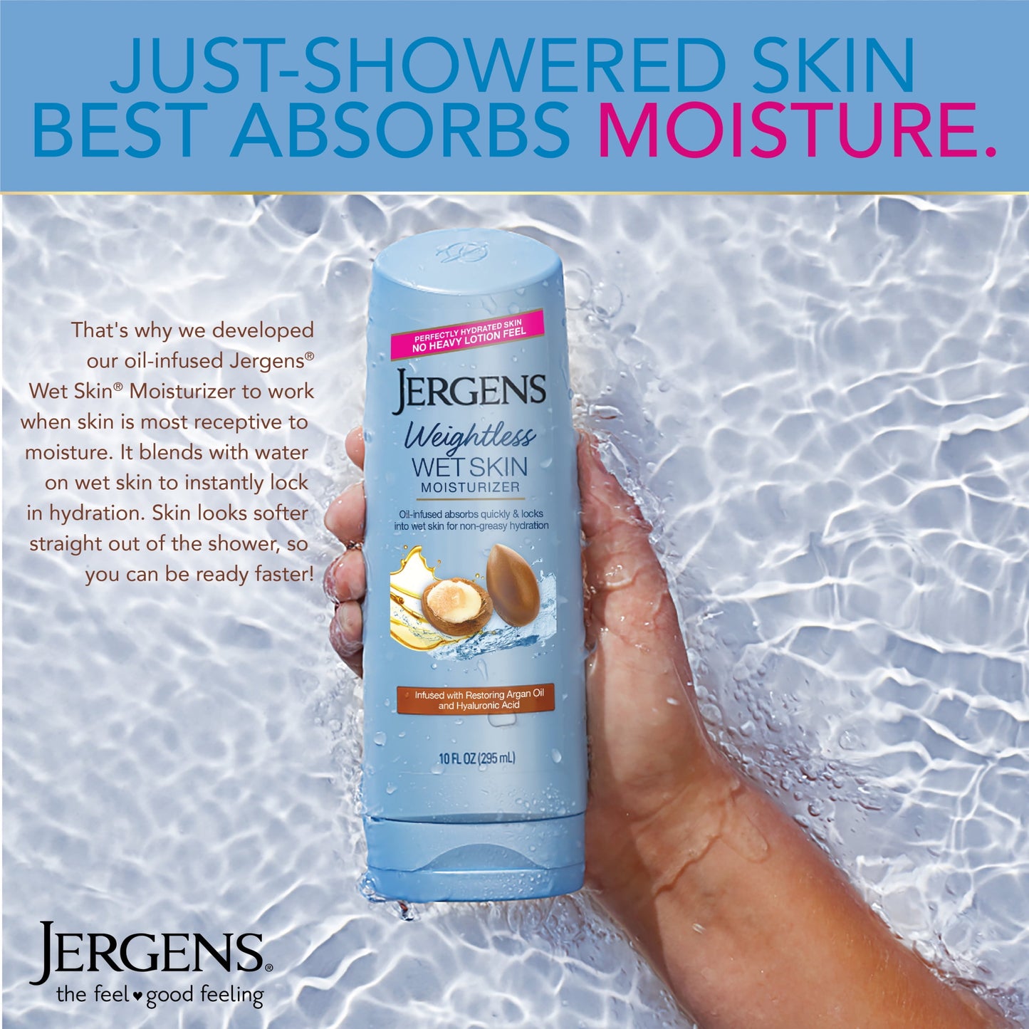 Jergens Argan Oil Weightless Wet Skin Body Lotion, 10 fl oz