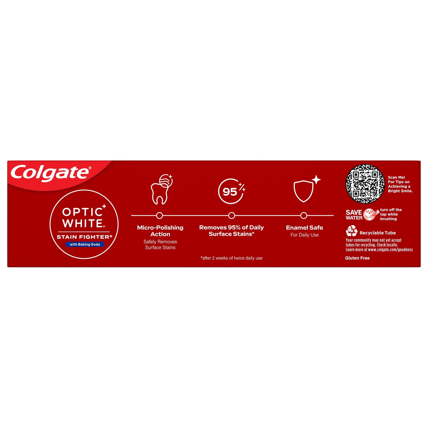 Colgate Optic White Stain Fighter with Baking Soda Whitening Toothpaste, Clean Mint, 6 Oz Tube