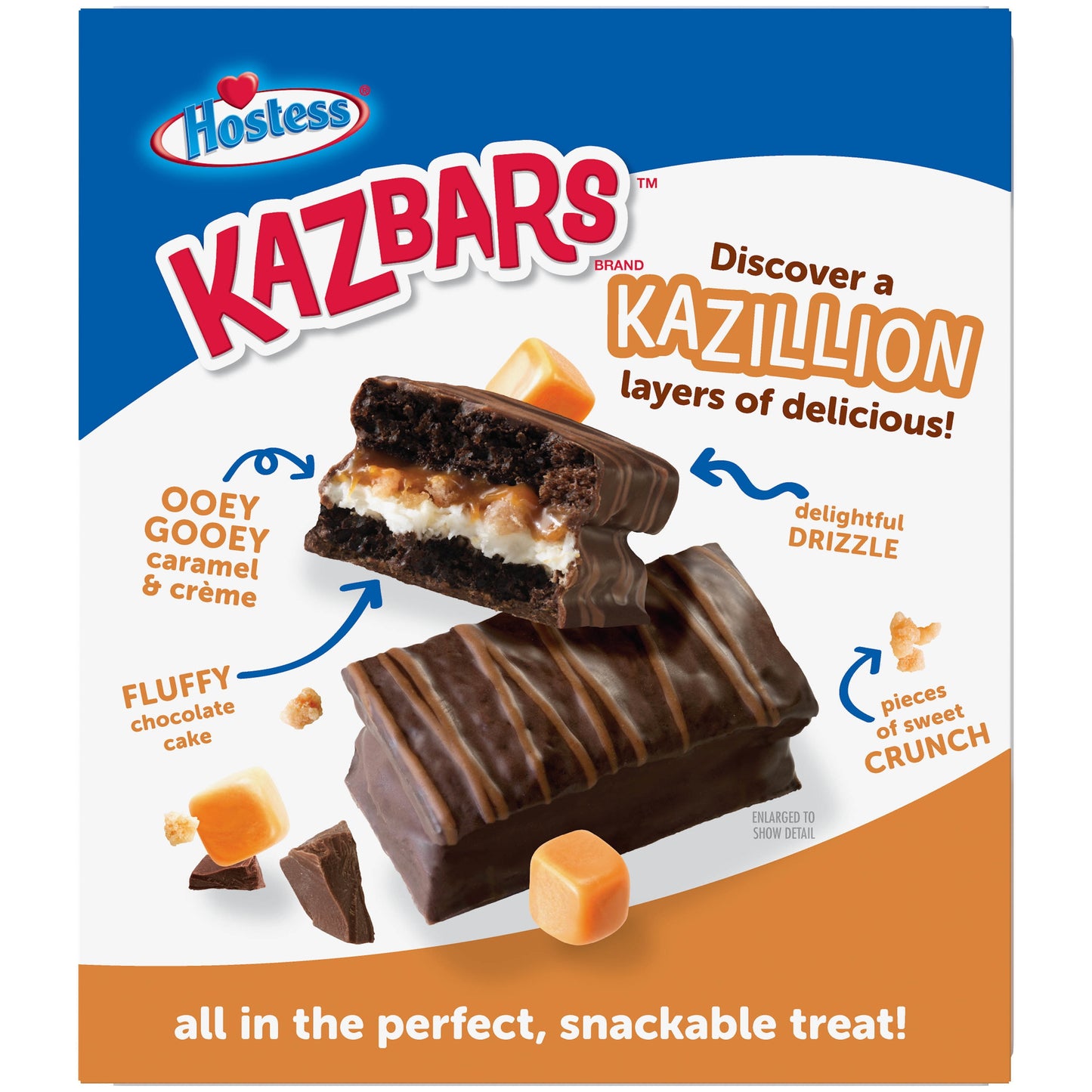 Hostess Chocolate Caramel Kazbars Creamy & Crunchy Layer Bar, Individually Wrapped, 8 Count 10 oz