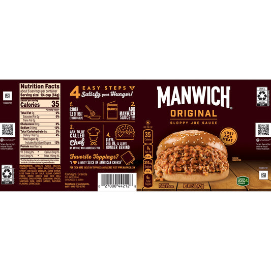 Manwich Original Sloppy Joe Sauce, Canned Sauce, 15 OZ