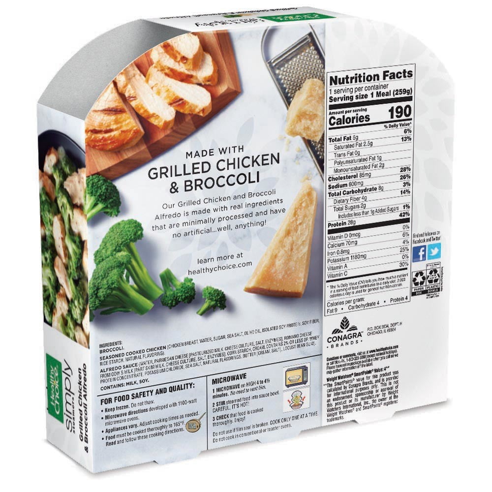 Healthy Choice Simply Steamers Grilled Chicken & Broccoli Alfredo Frozen Meal, 9.15 oz (Frozen)