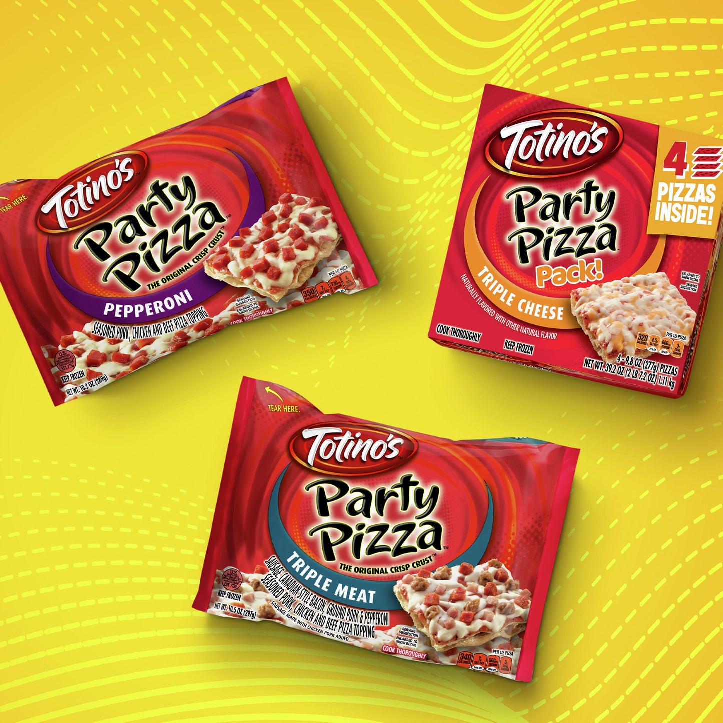 Totino's Party Pizza Pack, Triple Cheese Flavored, Frozen Pizza, 4 Ct