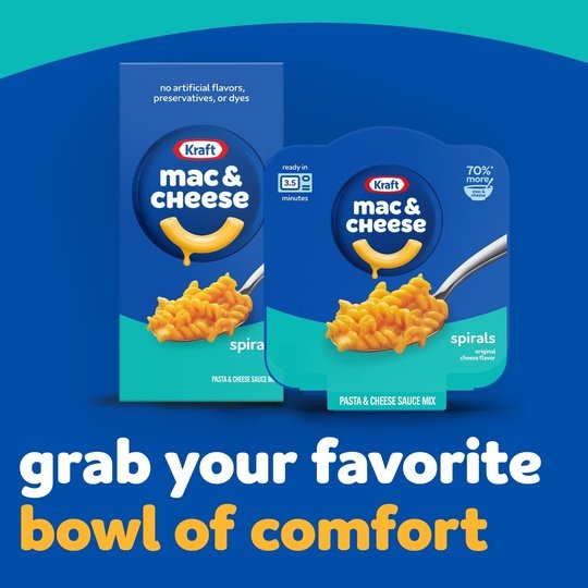 Kraft Spirals Original Mac N Cheese Macaroni and Cheese Cups Easy Microwavable Big Bowl Dinner, 3.5 oz Tray