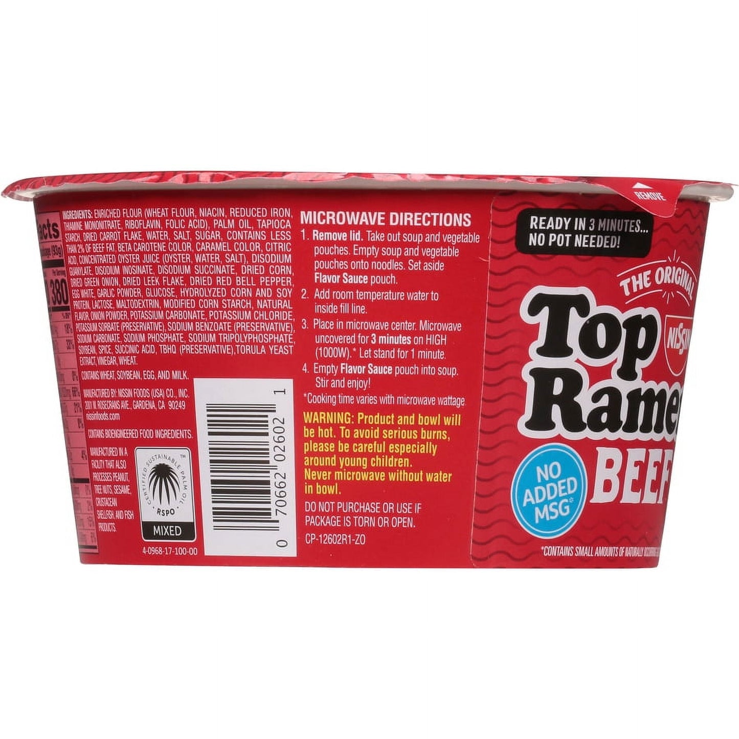 Nissin Top Ramen Beef Flavor Ramen Noodles 3.28 oz. Bowl