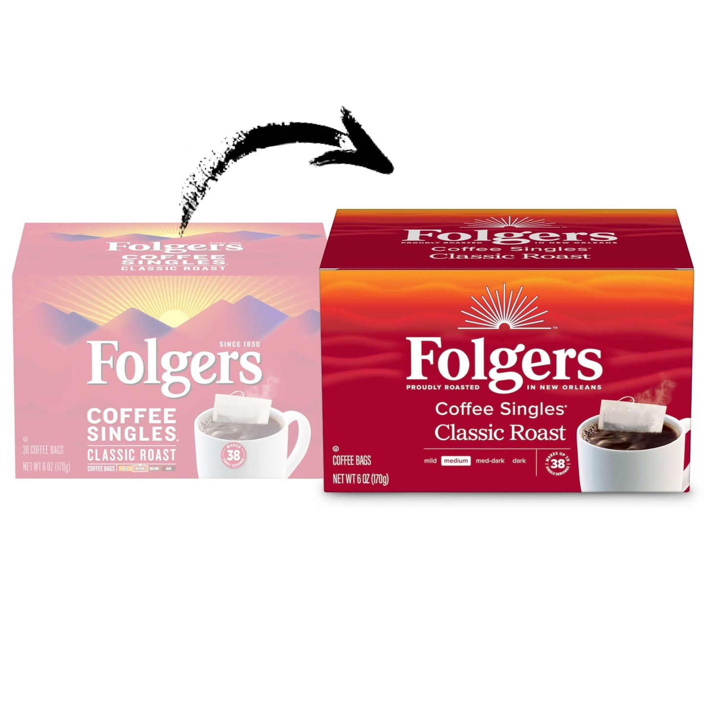 Folgers Coffee Singles Classic Roast Coffee Bags, 38 Count