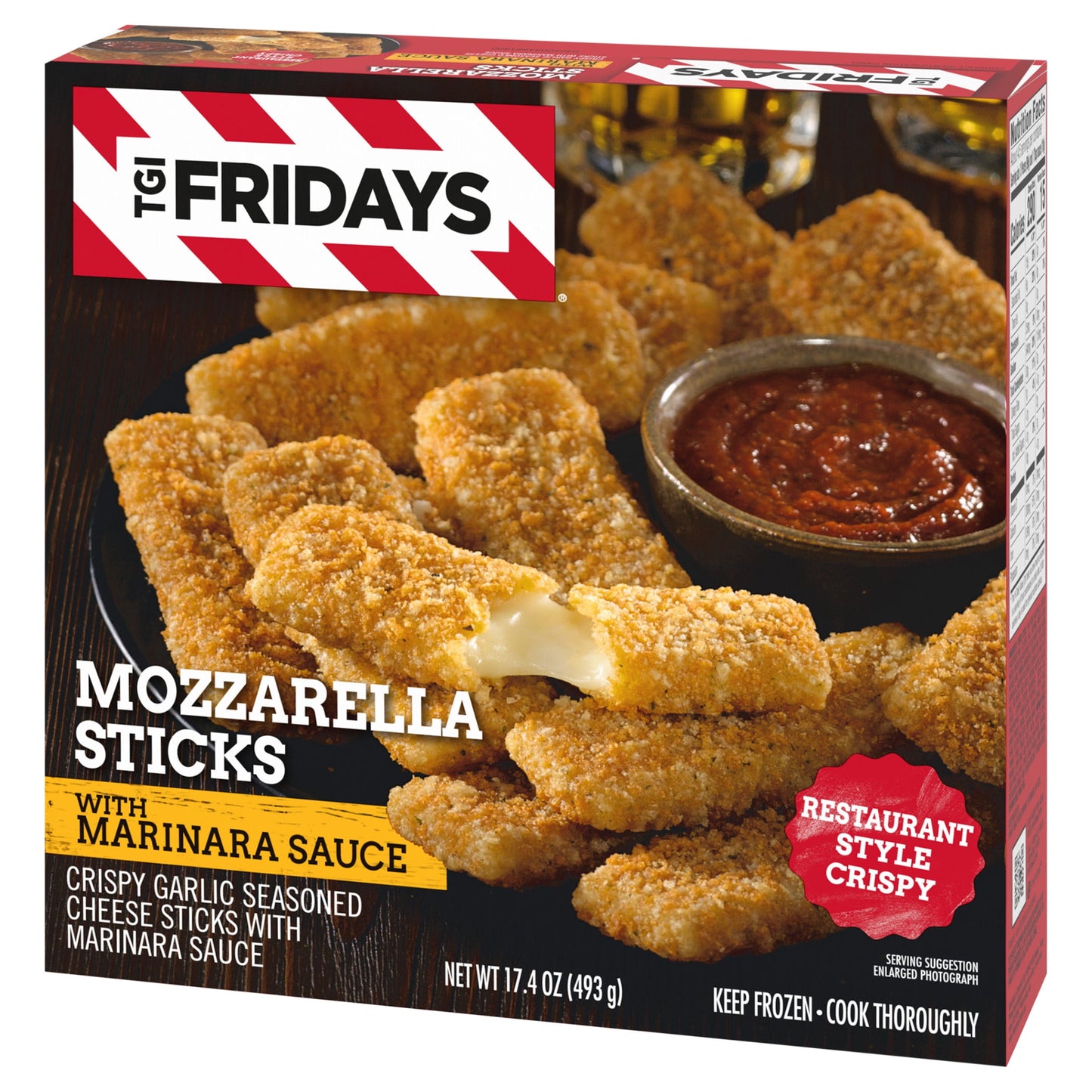 TGI Fridays Mozzarella Sticks Frozen Snacks & Appetizers with Marinara Sauce, 17.4 oz Box Regular