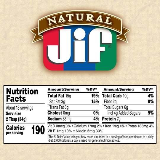 Jif Natural Creamy Peanut Butter Spread and Honey  Contains 80% Peanuts, 16 Ounces