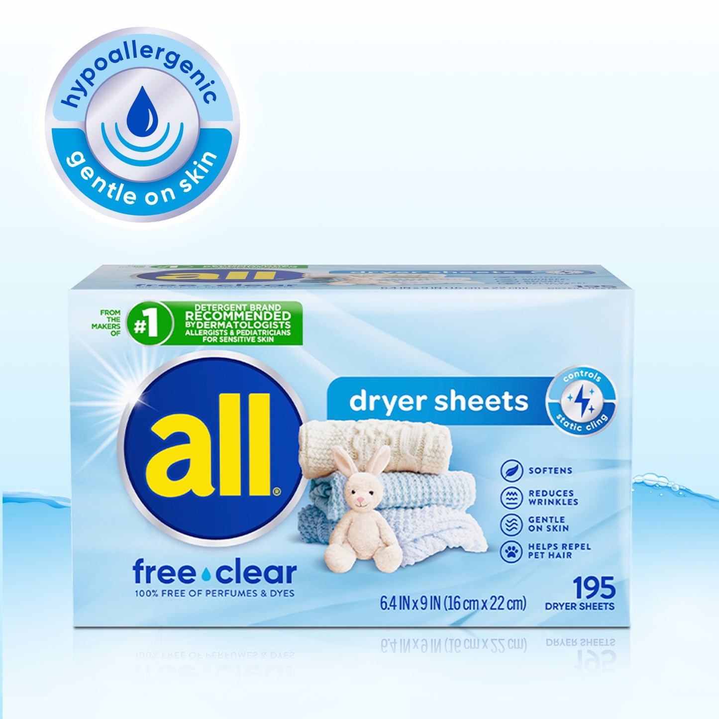 all Fabric Softener Dryer Sheets for Sensitive Skin, Free Clear, 80 Count