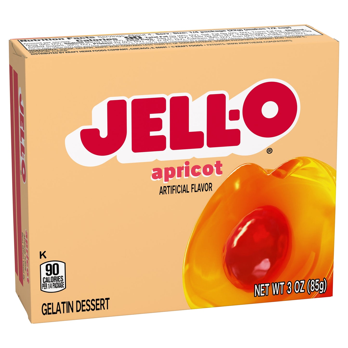 (4 pack) Jell-O Apricot Artificially Flavored Gelatin Dessert Mix, 3 oz Box