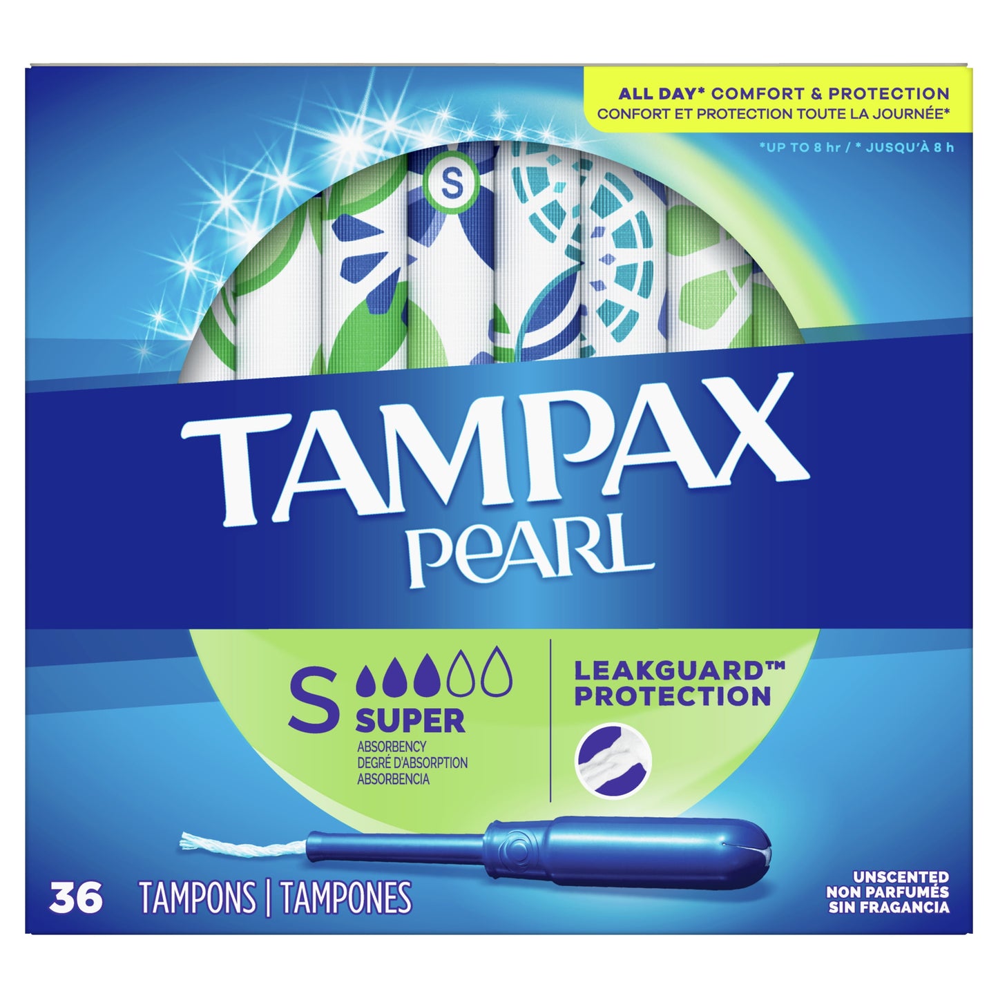 Tampax Pearl Tampons with LeakGuard Braid, Super Absorbency, 36 Ct