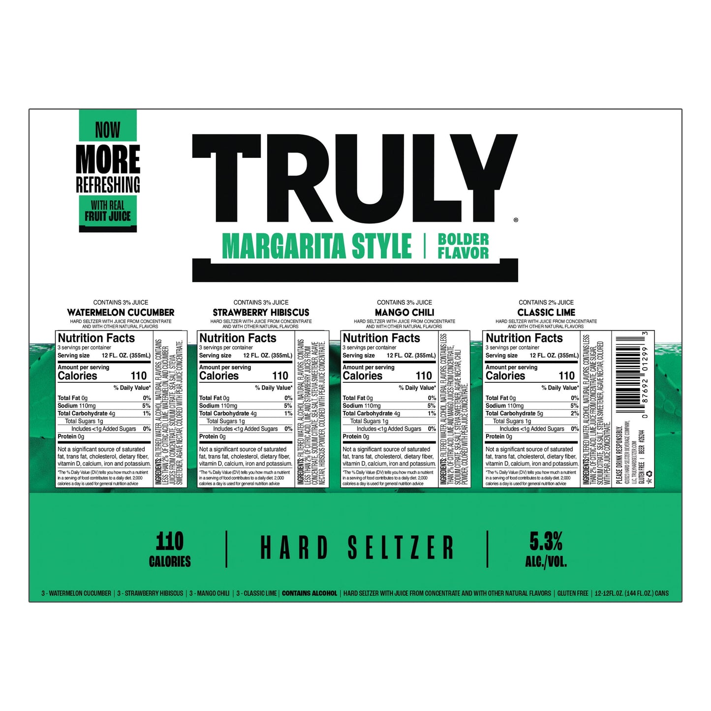 Truly Hard Seltzer Margarita Style Variety Pack, 12 Pack, 12 fl. oz. Cans, 5.3% ABV