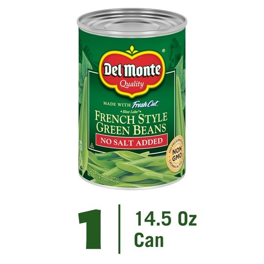 Del Monte French Style Green Beans, No Salt, 14.5 oz Can