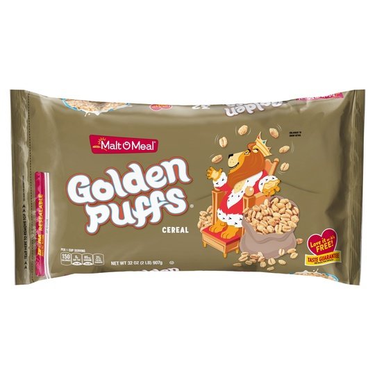 Malt-O-Meal Golden Puffs Breakfast Cereal, Puffed Wheat Cereal, 32 oz Resealable Cereal Bag