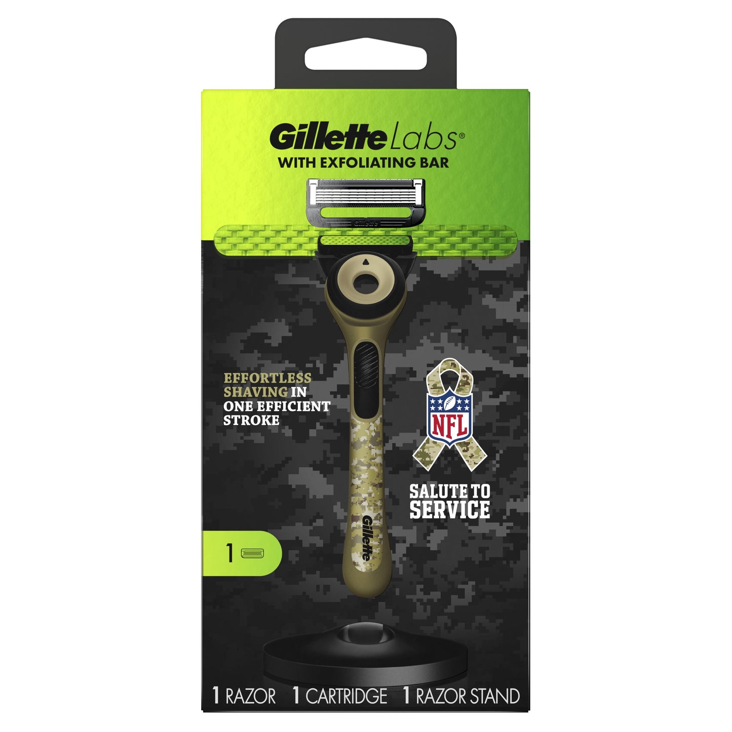 Gillette Labs with Exfoliating Bar Men's NFL Salute to Service Razor with Stand, Green, Camo