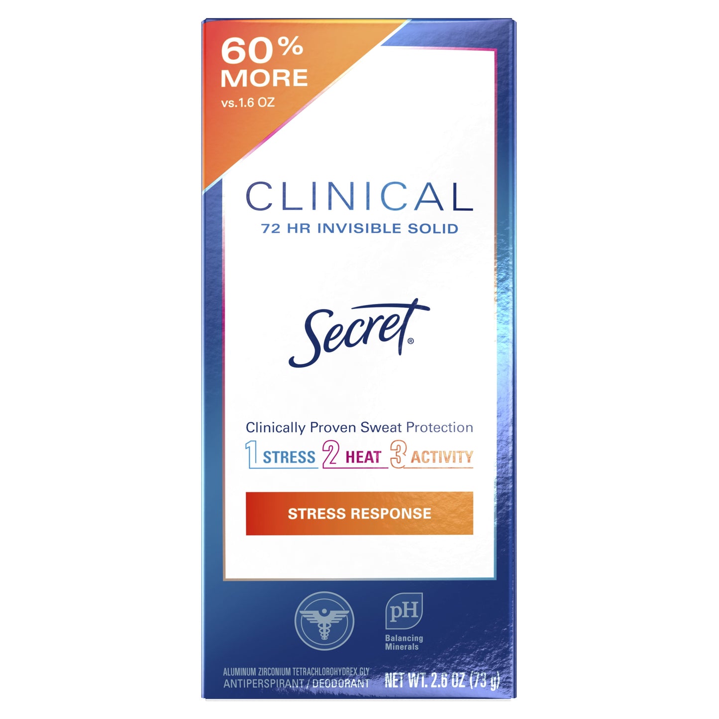 Secret Clinical Strength Invisible Solid Antiperspirant and Deodorant for Women, Stress Response, 2.6 oz