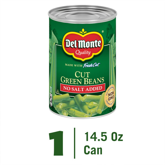 Del Monte Green Beans, No Salt Added, 14.5 oz Can