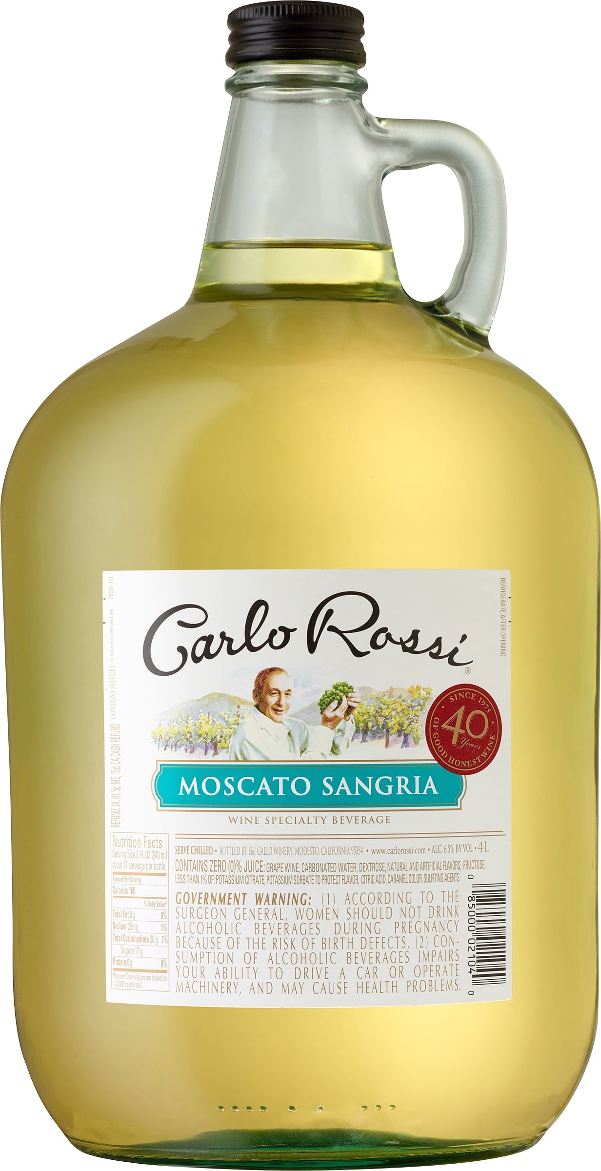 Carlo Rossi Moscato Sangria Wine, California, 4 Liter Glass Bottle