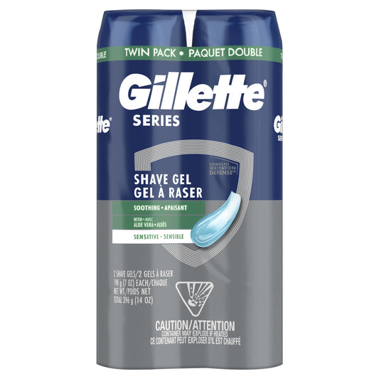 Gillette Series Soothing Shave Gel for Men with Aloe Vera, Twin Pack, 14 oz