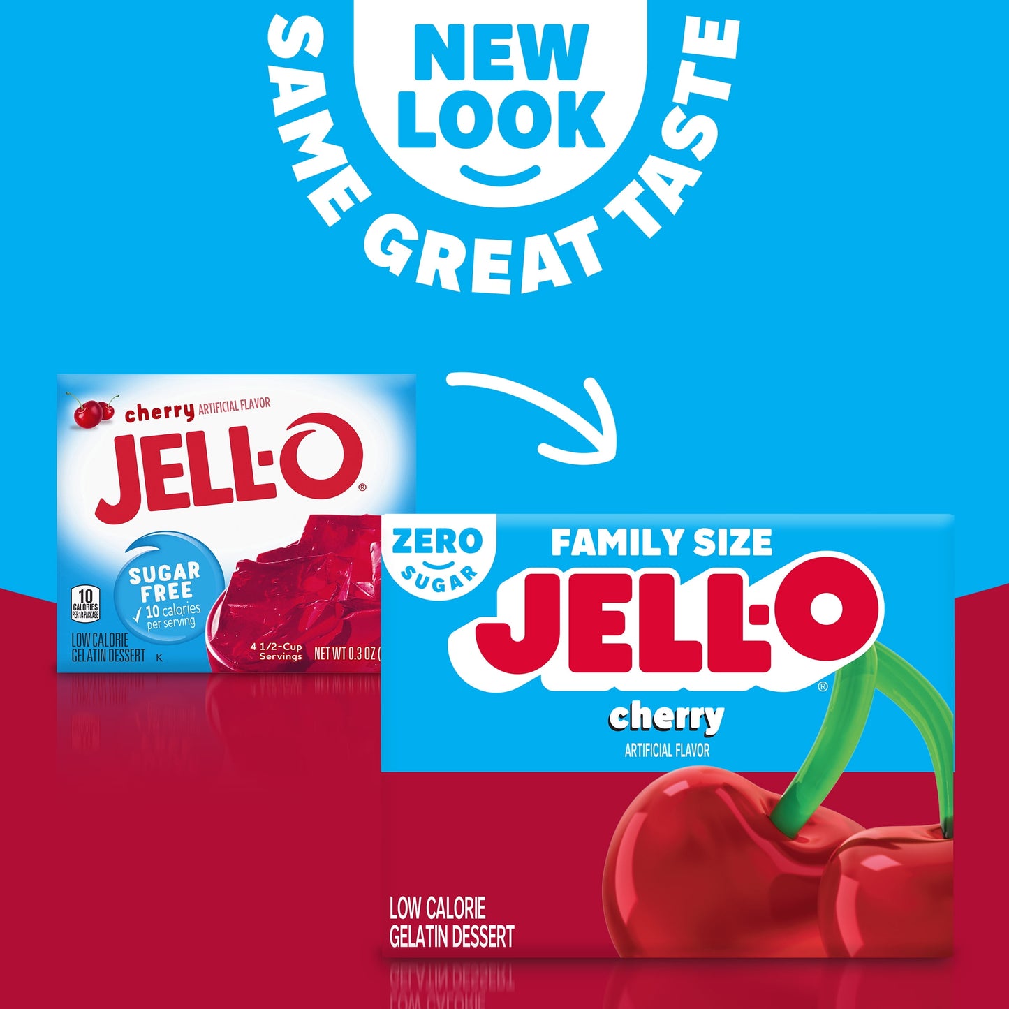 Jell-O Cherry Artificially Flavored Zero Sugar Low Calorie Gelatin Dessert Mix, Family Size, 0.6 oz Box