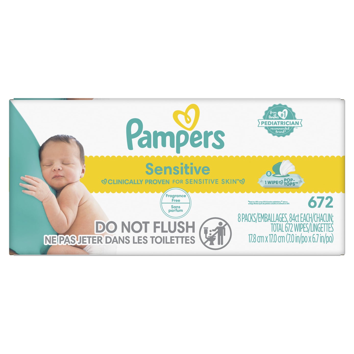 Pampers Sensitive Baby Wipes 8X Flip-Top Packs 672 Wipes