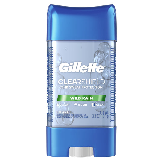 Gillette Clear Gel Mens Antiperspirant Deodorant, Wild Rain, 3.8 oz